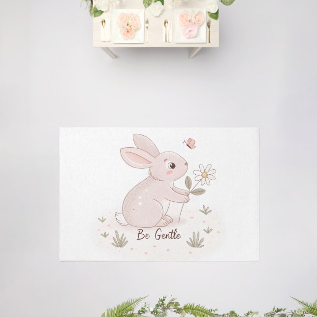 Be Gentle Baby Bunny – Minimalist Scandinavian  Rug (Insitu (Wedding))