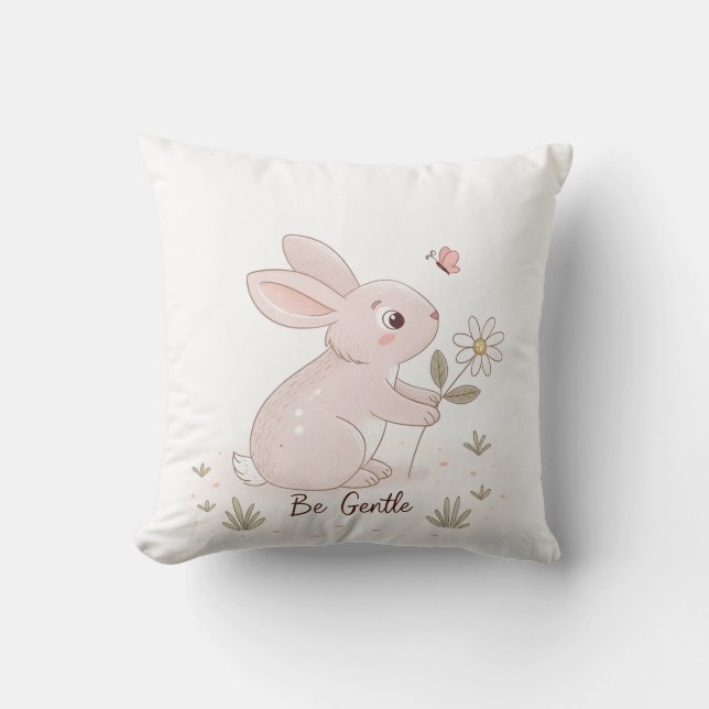 Be Gentle Baby Bunny – Minimalist Scandinavian Throw Pillow (Front)