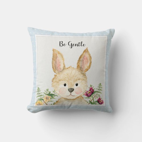 Be Gentle Boy Bunny Watercolor Woodland Animal Art Throw Pillow