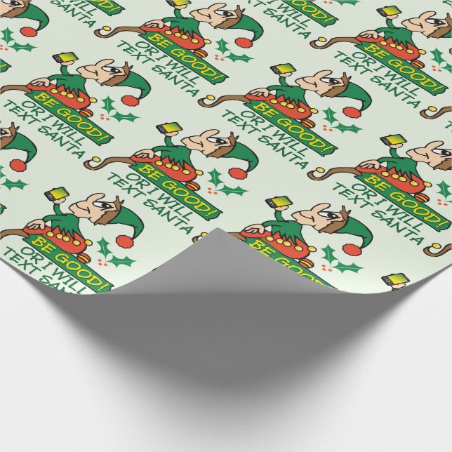 Be Good Says Christmas Elf Pattern Wrapping Paper (Corner)