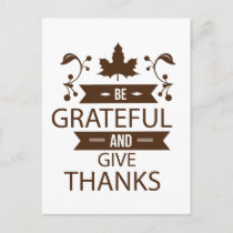 be grateful and give thanks holiday postcard