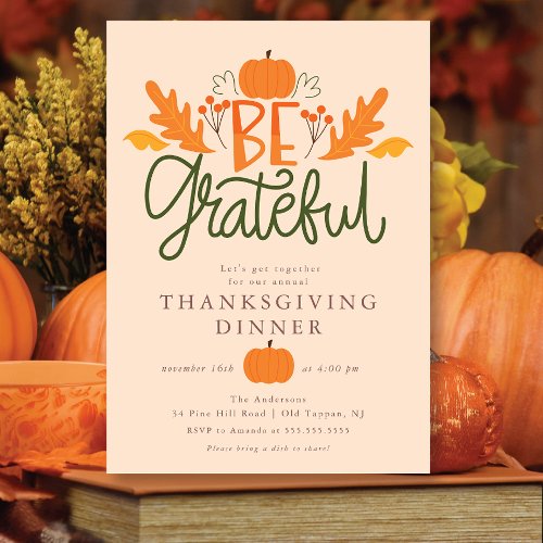 Be Grateful Modern Thanksgiving  Invitation