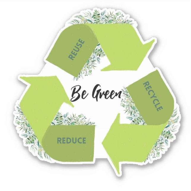 Be Green, Reduce, Reuse, Recycle Sticker (Front)