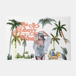 Be Groovy or Leave Man Watercolor Trendy Retro Doormat