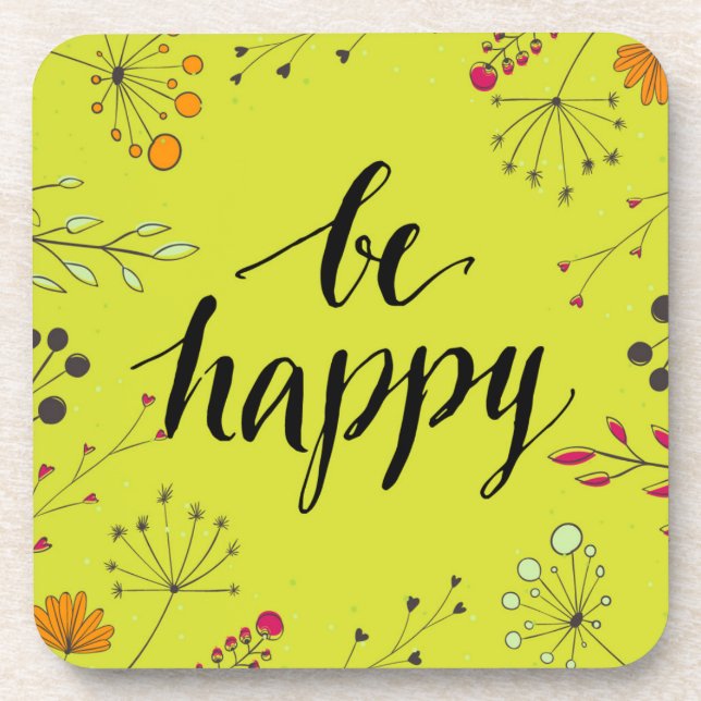 Be Happy 5 Beverage Coaster (Front)