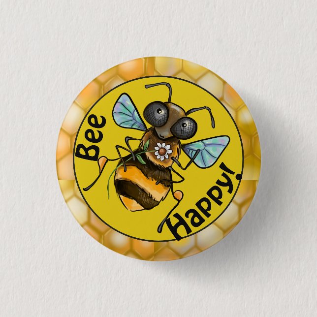 Be Happy Adorable Honeybee Button (Front)