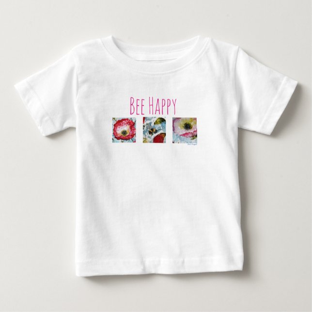 Be Happy Bee and Flowers Art Baby Tutu Baby T-Shirt (Front)