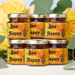 Be Happy Bee Pun Bright Orange Flower Photo Floral Honey Jar Favors