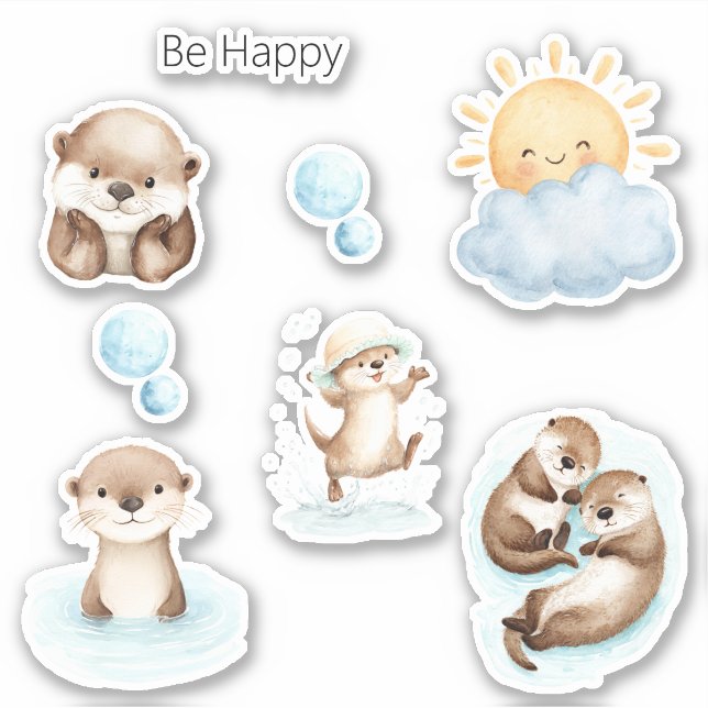 Be Happy Blue River Cute Otter   Sticker (Front)