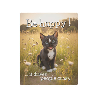 Be Happy – Cheerful Cat in Nature Metal Print