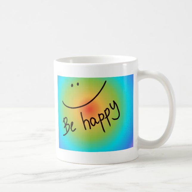 "Be happy" colorful face, handwritten Coffee Mug (Right)