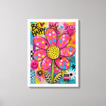 Be Happy Colorful Flower Pop Art