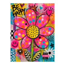 Be Happy Colorful Flower Pop Art