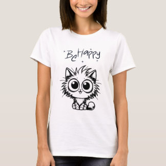 Be Happy Cute Cat Graphic T-Shirt
