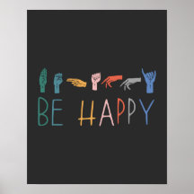 Be Happy Cute Colorful Vintage ASL Sign Language