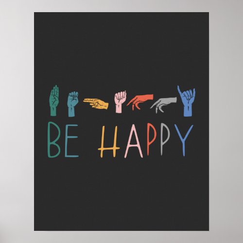 Be Happy Cute Colorful Vintage ASL Sign Language