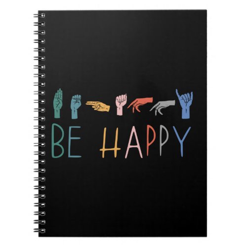 Be Happy Cute Colorful Vintage ASL Sign Language Notebook