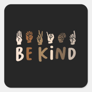 Be Happy Cute Colorful Vintage ASL Sign Language Square Sticker