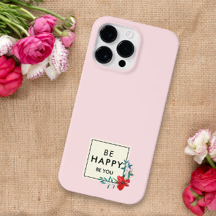 Be Happy Cute Floral Delicate Poppy Bloom Art Pink Case-Mate iPhone 14 Pro Max Case
