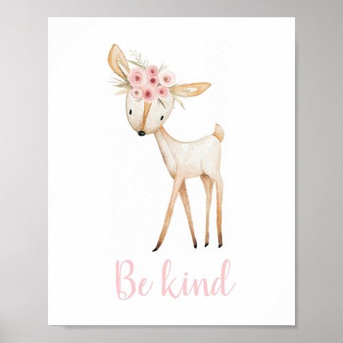 Be Happy Cute Watercolor Boho Woodland Nursery Poster