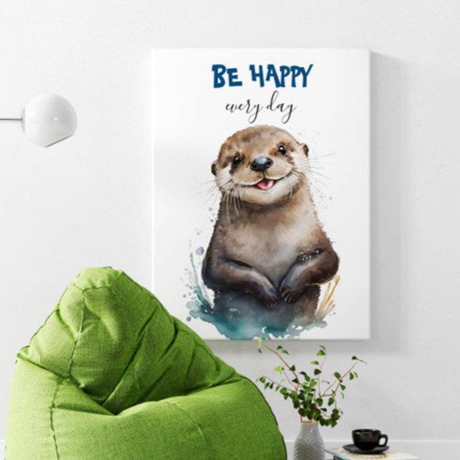 Be Happy Cute Watercolor Otter Nursery Poster (Creator Uploaded)