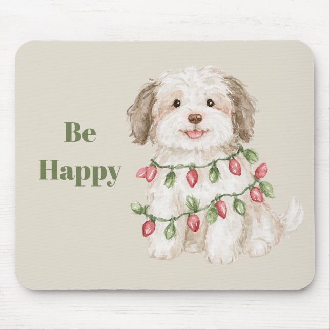 Be Happy Dog Christmas Lights Mouse Pad (Front)