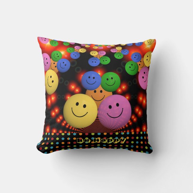 Be Happy emoji emoticons personalized Throw Pillow (Front)