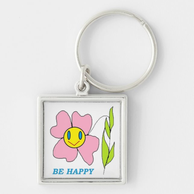 "BE HAPPY" FLOWER KEYCHAIN (Front)