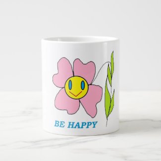 "BE HAPPY" FLOWER LARGE COFFEE MUG