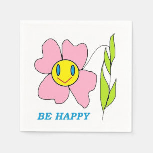 "BE HAPPY" FLOWER PAPER NAPKINS