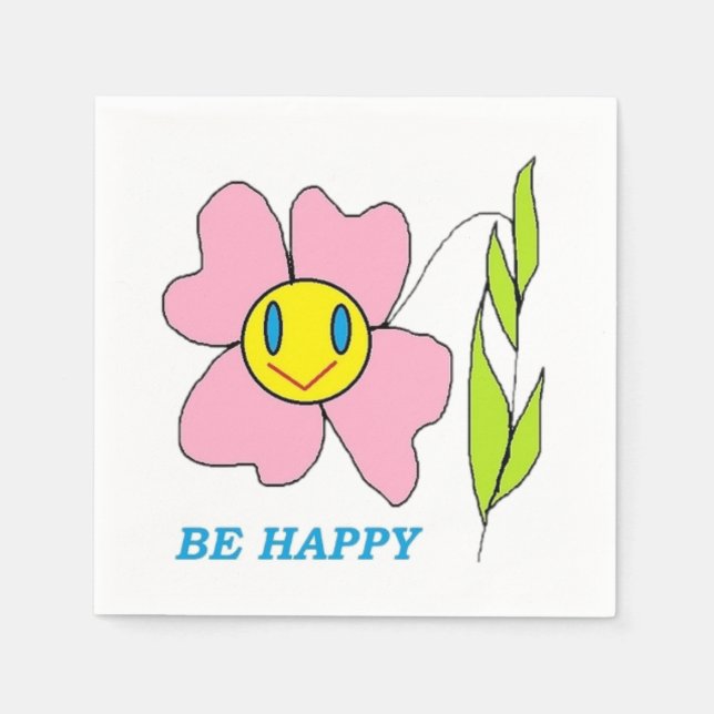 "BE HAPPY" FLOWER PAPER NAPKINS (Front)