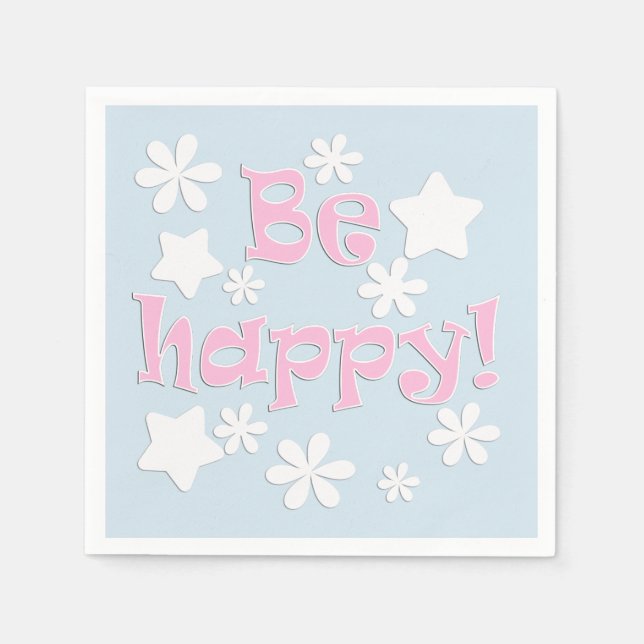 Be happy flowers stars text birthday baby shower b napkins (Front)