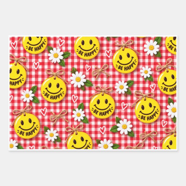 Be Happy Gingham Gift Wrap (Front)