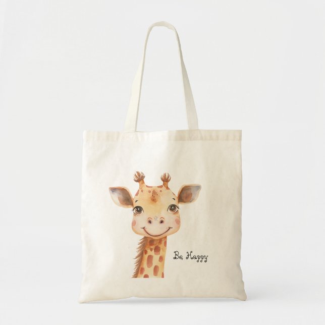 Be Happy Giraffe Elephant Tote Bag (Front)