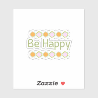 Be Happy Green Floral Inspirational Vinyl Sticker
