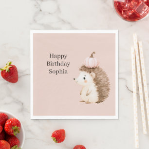 Be Happy Hedgehog Pink Pumpkin Napkins