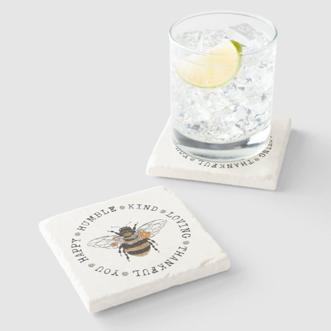 Be Happy Humble Kind Loving Thankful You Stone Coaster (Side)
