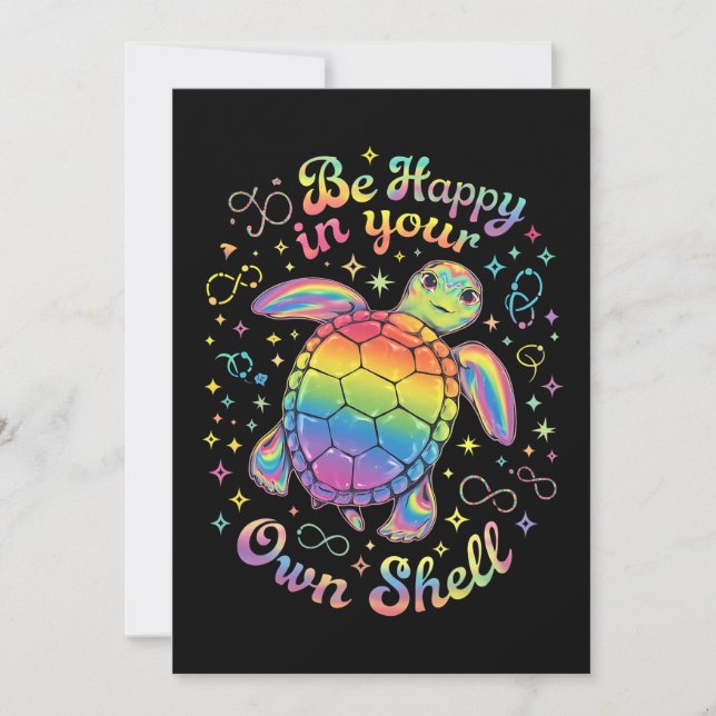 Be Happy In Your Own Shell Rainbow Turtle Autism Invitation (Front)
