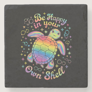 Be Happy In Your Own Shell Rainbow Turtle Autism Stone Coaster