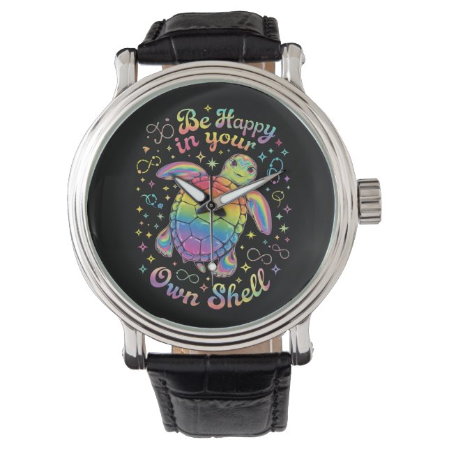 Be Happy In Your Own Shell Rainbow Turtle Autism Watch (Front)