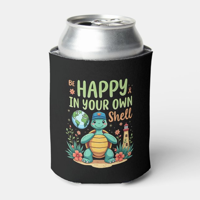 Be Happy In Your Own Shell Turtle Autism Awareness Can Cooler (Can Front)
