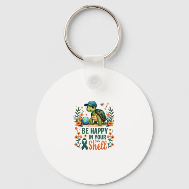 Be Happy In Your Own Shell Turtle Autism Awareness Keychain (Front)
