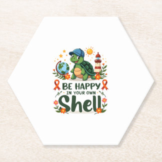 Be Happy In Your Own Shell Turtle Autism Awareness Paper Coaster