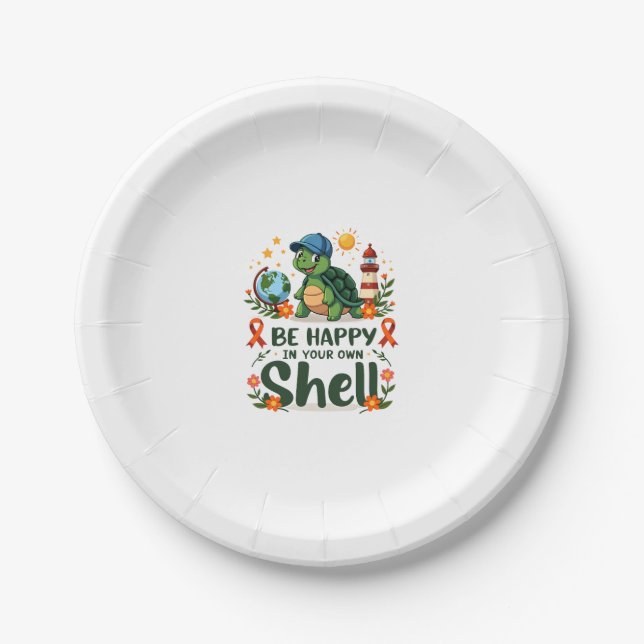 Be Happy In Your Own Shell Turtle Autism Awareness Paper Plates (Front)