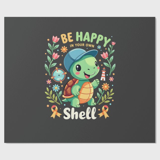 Be Happy In Your Own Shell Turtle Autism Awareness Wrapping Paper (Flat)