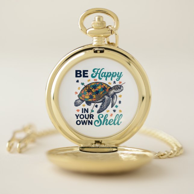 Be Happy In Your Own Shell Turtle Shirt Design_1 Pocket Watch (Inside)