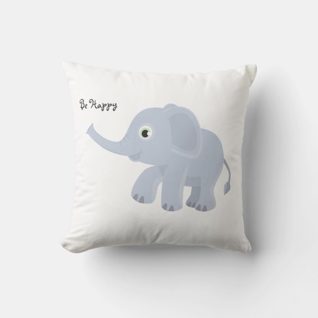 Be Happy Lavender Elephant Pillow (Front)