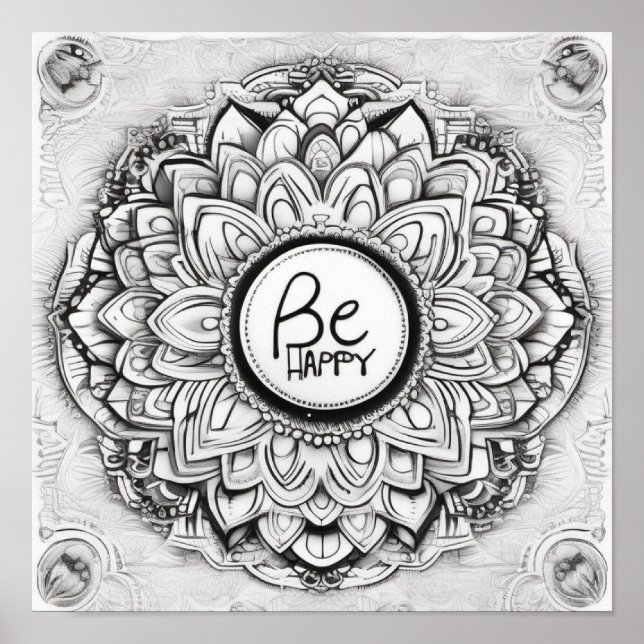 Be Happy Mandala patten poster (Front)