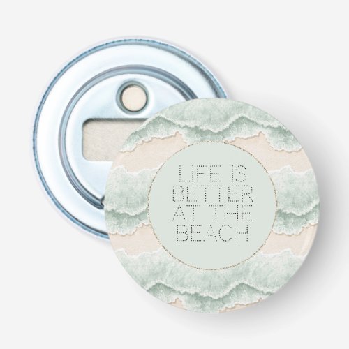 Be Happy Mint Circle Beach Aqua Waves Bottle Opener