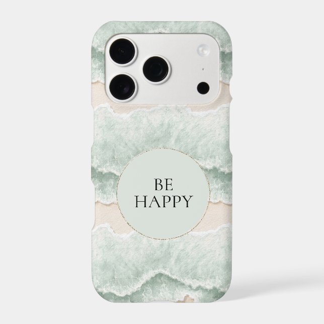 Be Happy Mint Circle Beach Aqua Waves iPhone Case (Back)